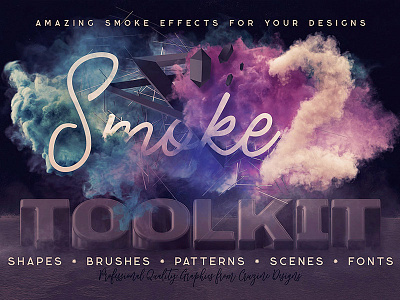 Smoke Toolkit 2 abstract brushes color font font logo patterns photoshop scene creator smoke smoke brush smoke effects smoke font smoke graphics smoke lettering smoke shapes typography