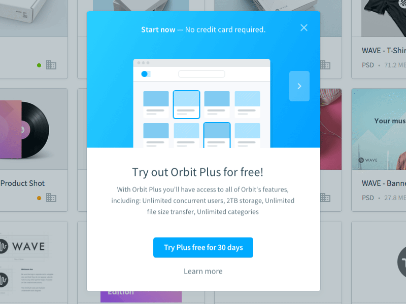 Orbit Plus Trial Modal animation design gif illustration minimal simple sketch slider ui ux vector web