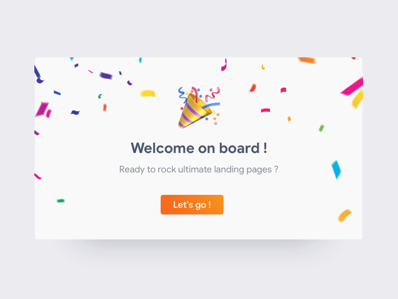 Onboarding Modal party emoji ui welcome screen welcome confetti shadow shadows vibrant success successful modal box modal onboarding screen onboarding