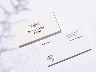 Trovato Schrage Selections brand brand design branding business cards cards clean design flower identity leaf lines logo logotype minimalist olive olives plant stationery