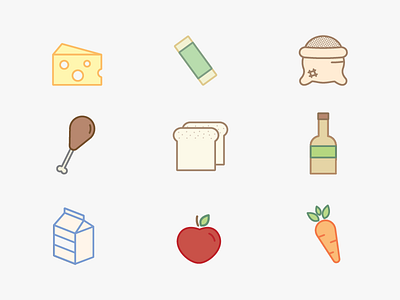 Food icons bread cheese flat food health icon iconset illustration milk nutrition nutritionist wip