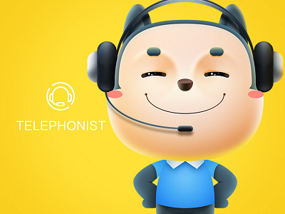 Mascot-Klicen: Telephonist cute dog doggy headset mascot mic operator pet shirt smile tee telephonist