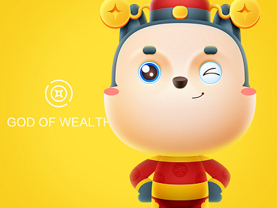 Mascot-Klicen: god of wealth coin cute dog doggy immortal mammon mascot money myth pet smile wealth