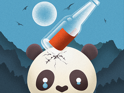 Travel postcard: Panda beer bird bottle cry eagle head moon mountain panda pet tear tree