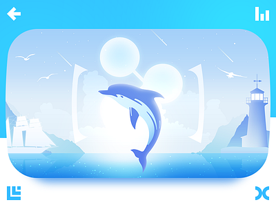 Banner ( Illustration ) : Dolphin cloud dolphin fish island lighthouse moon mountain sailing sea seagull sharing sun