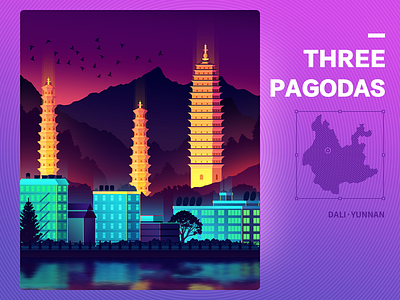 Chinese Pagodas : Three Pagodas bird building dove fane lake monastery night pagoda pigeon stupa temple tower