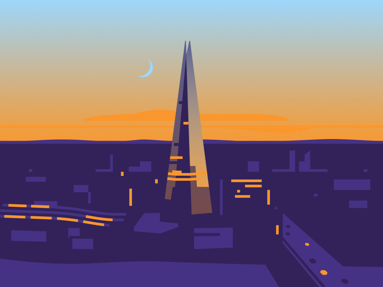 The Shard animation building city cityscape fake 3d gradient illustration london mograph rotate shard sunset the shard vector