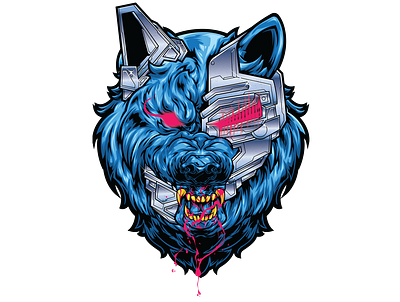 CYBERWOLF adobe adobe illustrator cyberpunk illustration illustrator pentool vector wacom