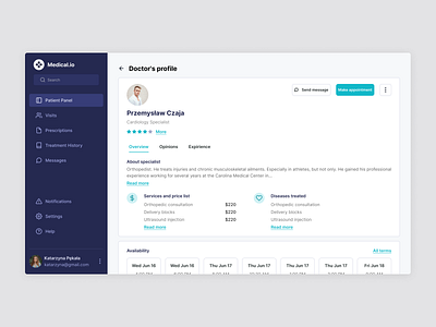 Madical.io - Doctor's profile dashboard doctor profile medic dashboard medic profile medical medical dashboard navigation product design profile sidebar ui user profile ux