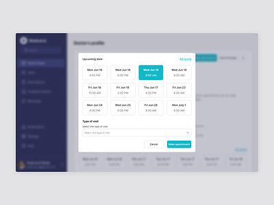 Medical.io - Booking modal availability booking calendar calendly check consultation date hours modal modal reservation popup product design reservation visit