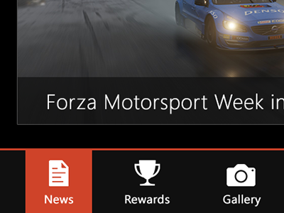 Forza Hub Mobile - Navigation bar (WIP 3) cars companion app fm6 forza motorsport grey ios red ui design video game white