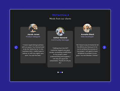 TESTIMONIAL (Dark mode) design fulltimejob hiring landingpage testimonial ui uiux webdesign