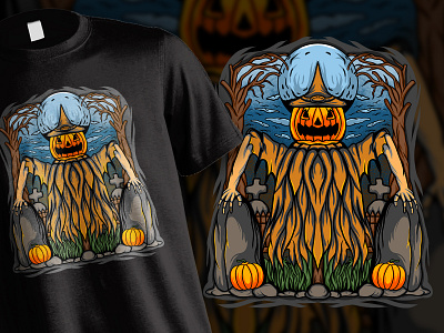 Scarecrow Pumpkin Halloween T shirt Illustration