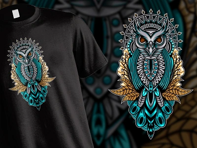 Owl Ornament T shirt Illustration animal apparel art brand branding cloth clothing design draw drawing fashion graphic graphic design illustration logo owl shirt t shirt ui zentangle