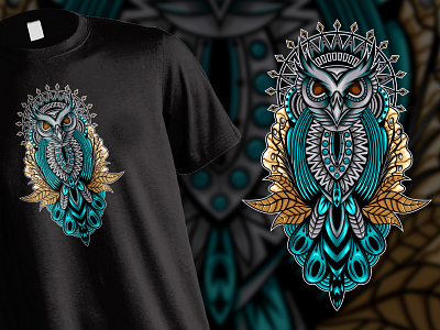 Owl Ornament T shirt Illustration animal apparel art brand branding cloth clothing design draw drawing fashion graphic graphic design illustration logo owl shirt t shirt ui zentangle