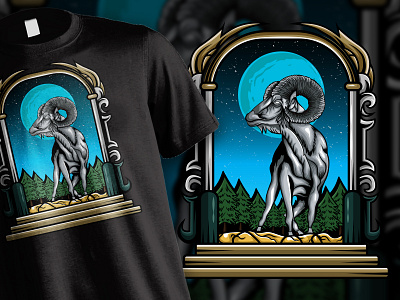 Goat and The Moon Vintage T shirt Illustration