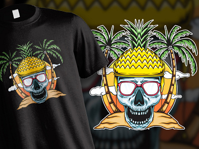Skull With Pineapple Hat T shirt Illustration apparel art brand branding creative design draw drawing fashion graphic graphic design illustration logo pineapple hat retro skull t shirt vintage