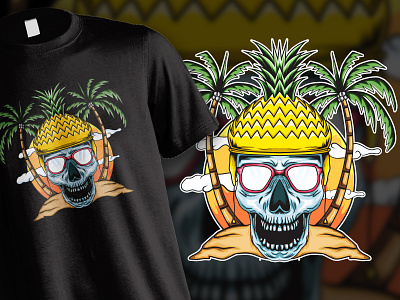 Skull With Pineapple Hat T shirt Illustration