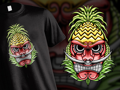 Tiki Pineapple T shirt Illustration