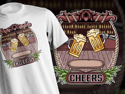 Cheers Beer Vintage T shirt Illustration