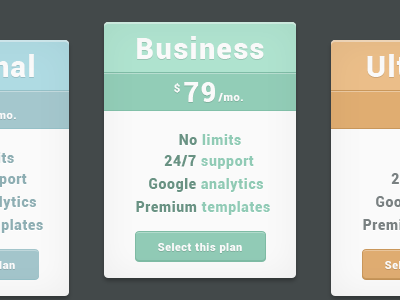 Pricing tables basic blue business choice design gray green option orange page personal plan pricing ui ultimate ux web