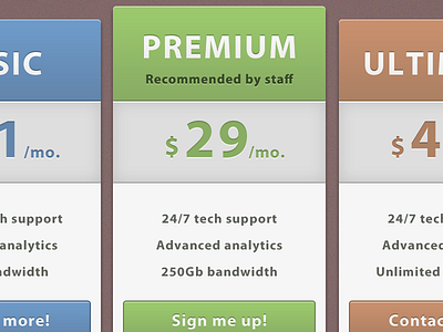 Price Tables 2 blue brown design gray green page plan pricing ui web