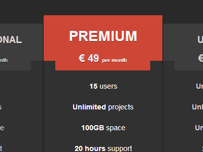 Pricing Table dark design premium price pricing red table web