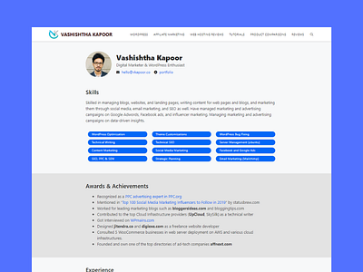 Intuitive curriculum vitae design on elementor for vashishtha