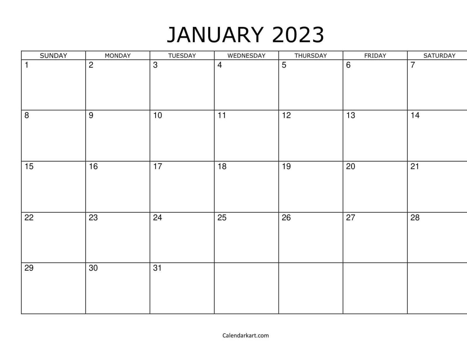 January 2023 Calendar Printable by Calendar Kart on Dribbble