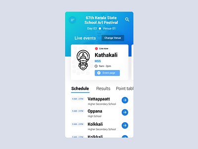 Arts festival app UI app arts kathakali kerala logo ui