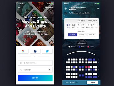 Movie ticket booking and Login screen app apple booking design iphonex login movie ui ux uxpin