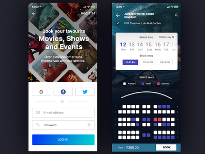 Movie ticket booking and Login screen