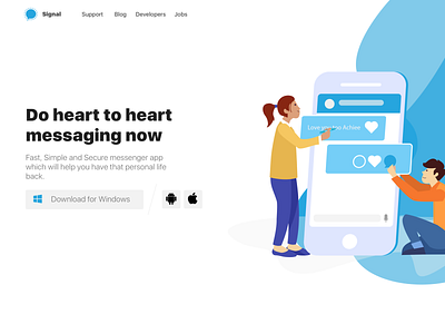 Landing page concept for Signal app app concept design illustration landing page design typography ui user center design ux