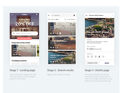 Property and real estate search UX flow driven UI, App UI