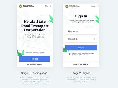 Bus booking app landing page and Sign in, Travel