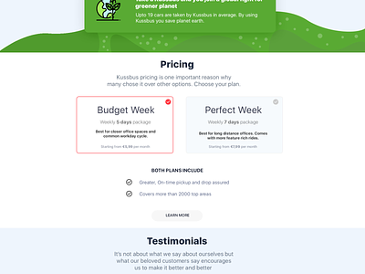Elegant and simple pricing screen for Kussbus