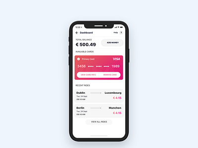 Dashboard card, credit card design, travel app