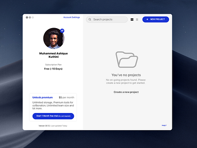 UX Experiments, Daily UI, Mac app design app dashboard blue dailyui dailyui 001 dashboad ios 12 launch launch screen mac app mac app store project management