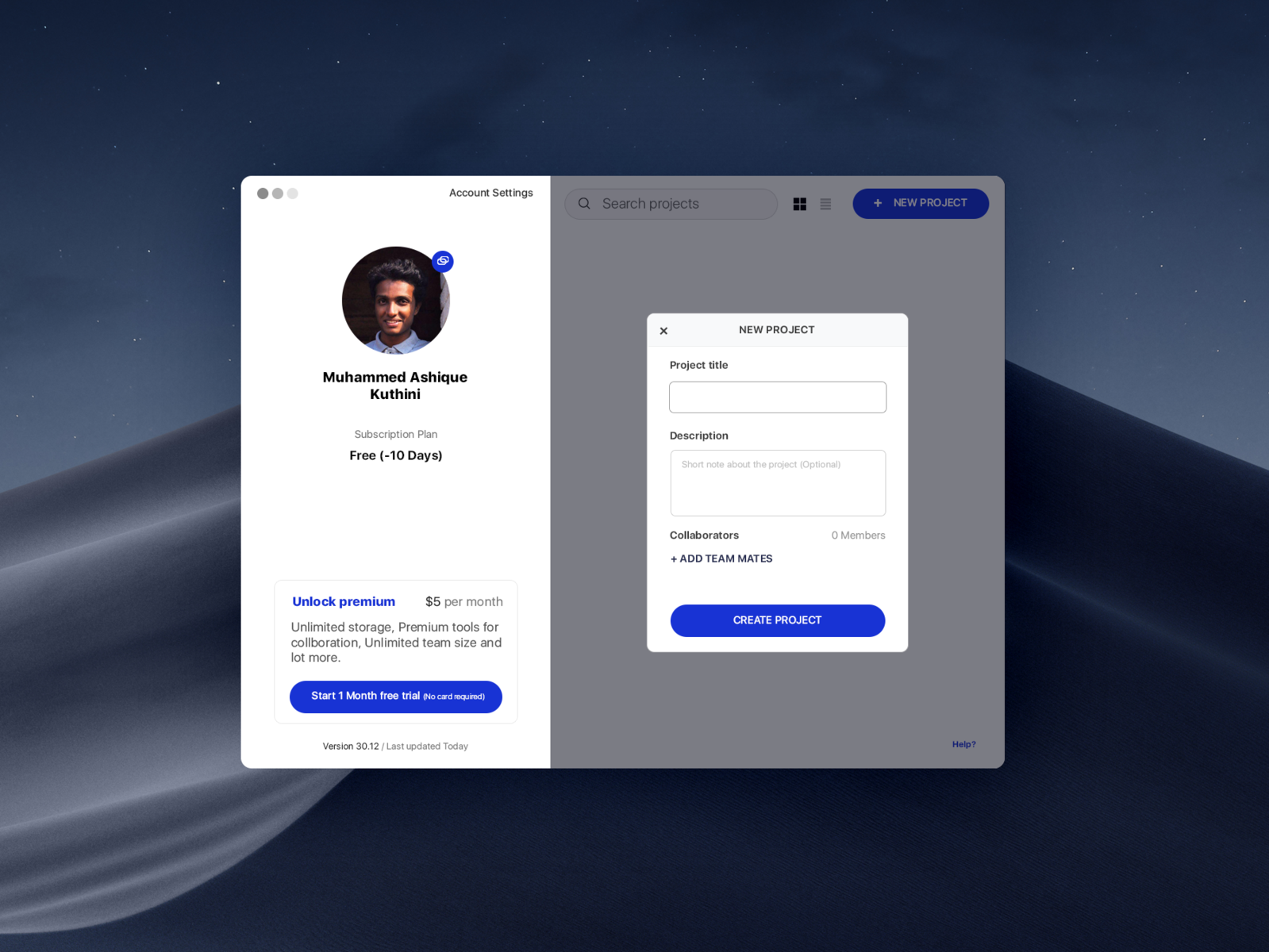 Create project, MacOS app UI-UX experiment by Muhammed Ashique Kuthini ...