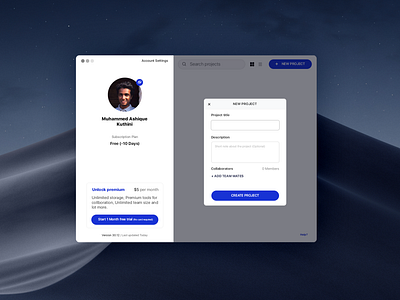 Create project, MacOS app UI-UX experiment