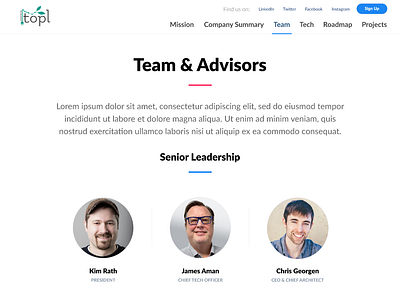 Team & Advisors page UI for Topl