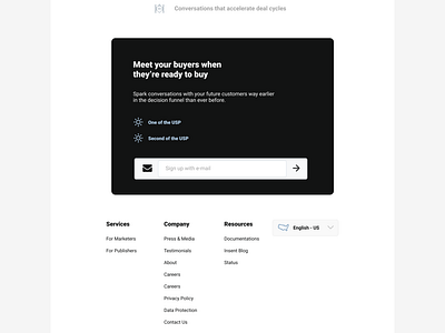 Landing page footer UX Design Wireframe