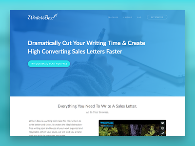 Writersbox Landing Page clean copy craftcms design development marketing product ui ux web webflow writing