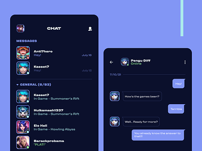 League + chat app application design interface league of legends lol ui uiux