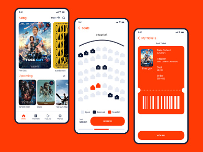 Ticketfill - Movie Tickets Ordering App app application design home interface movie movies order pick red seats tickets uiux web design