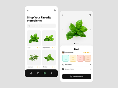 Herb ingredients shopping app app basel clean design herb ingredients ios iphone leafs modern ui uiux