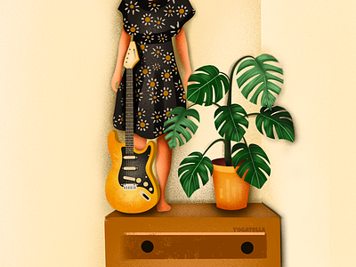 Indie Rock Girl design designer drawing girl guitar illustration illustrator music plant procreate