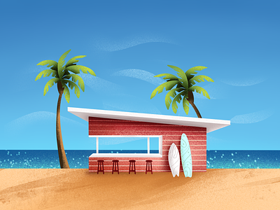 El Chiringuito barcelona beach design digital drawing illustration illustrator landscape marketing sea summer surfboard surfing tropical ui