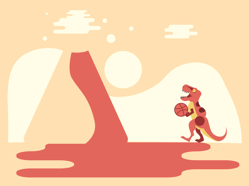 The Prehistoric Shoot adobe basketball dinosaur illustration illustrator mountains trex volcano