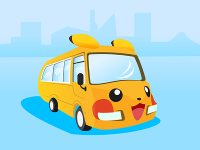 Grab a cab in Japan art bus cars cute illustration illustrator japan kawaii kids pikachu van vector